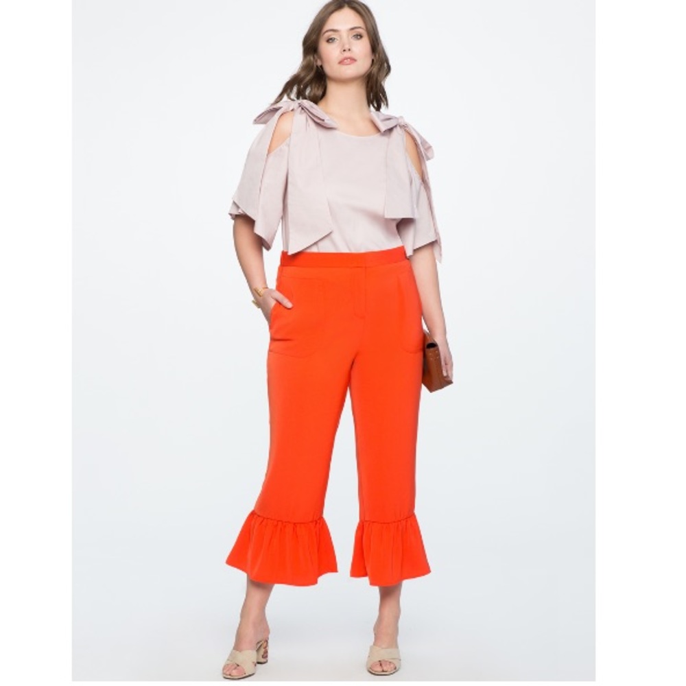 Eloquii Cold Shoulder Bow Flutter Sleeve Blouse